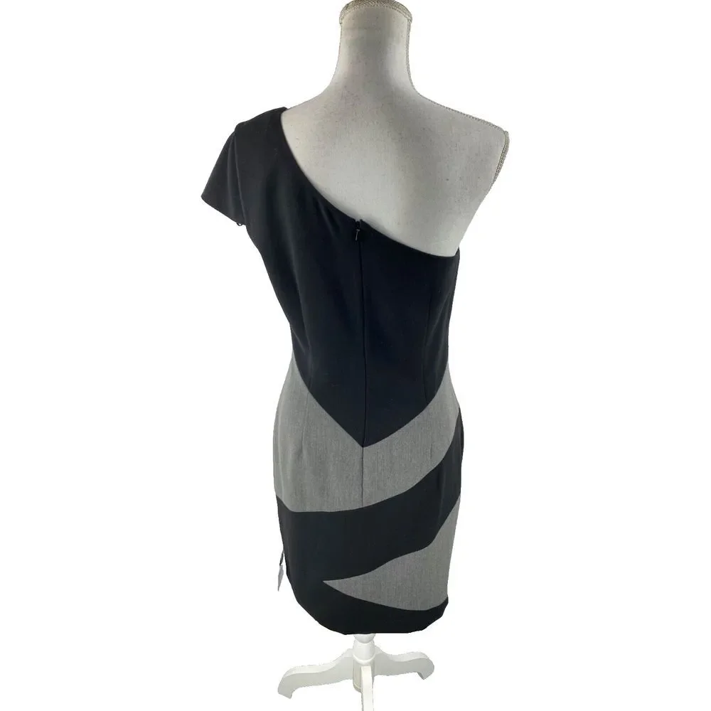 Jay‎ Godfrey Womens 8 Sheath One Shoulder Colorblock Bodycon Black Gray